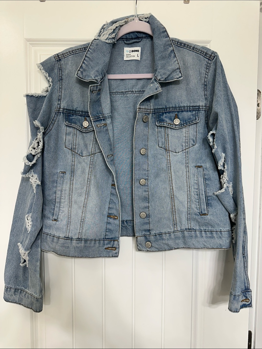 Ci Sono Light Blue Distressed Denim Jacket